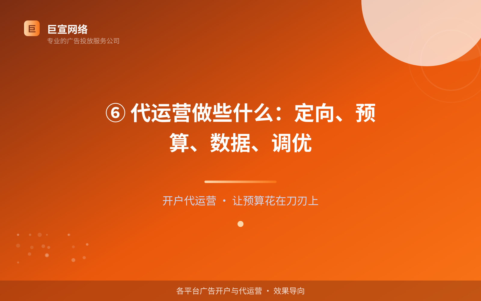 ⑥ 代运营做些什么：定向、预算、数据、调优（开户流程图解）